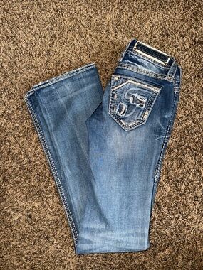 Rock Revival Medium Blue Embroidered Flare Jeans